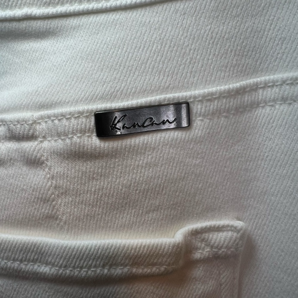 Kancan Flare Stretch Jeans White Denim High Rise Frayed Button Summer Size 31x33 - Picture 12 of 13